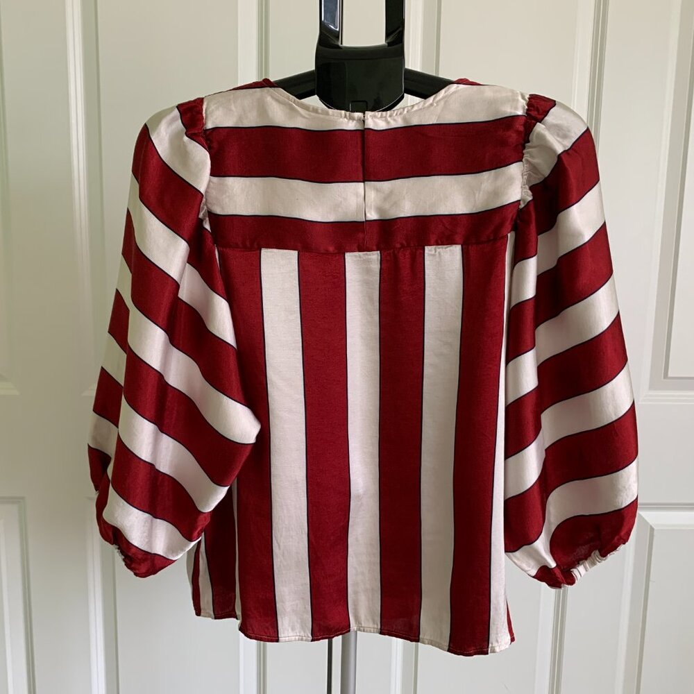 Maeve Maria Anthropologie Striped Red White Women's Top Sz 12 Balloon Sleeves - Picture 3 of 12